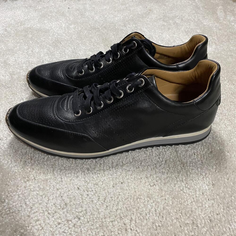 Magnanni Shoes Mens 8 Black Leather Preppy Lace Up Sneakers 14804 Made Portugal